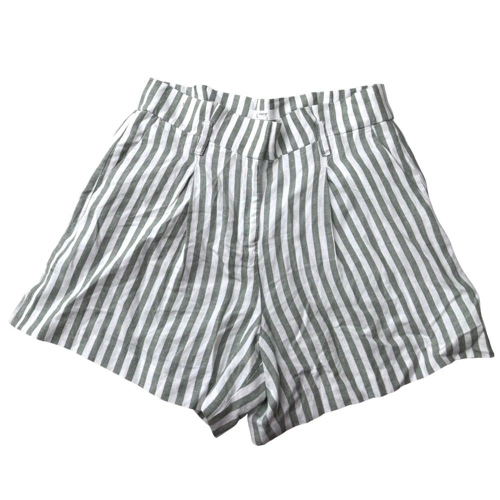 LOFT Green White Striped‎ Linen Blend Pleated High Rise Shorts 90s money Size 6